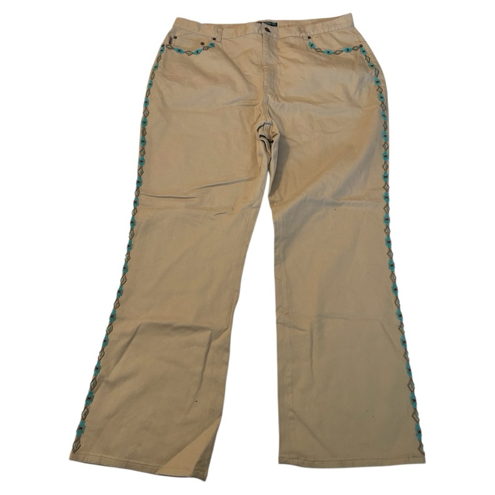 Lauren Ralph lauren NWT jeans tan wheat with turquoise and brown beading